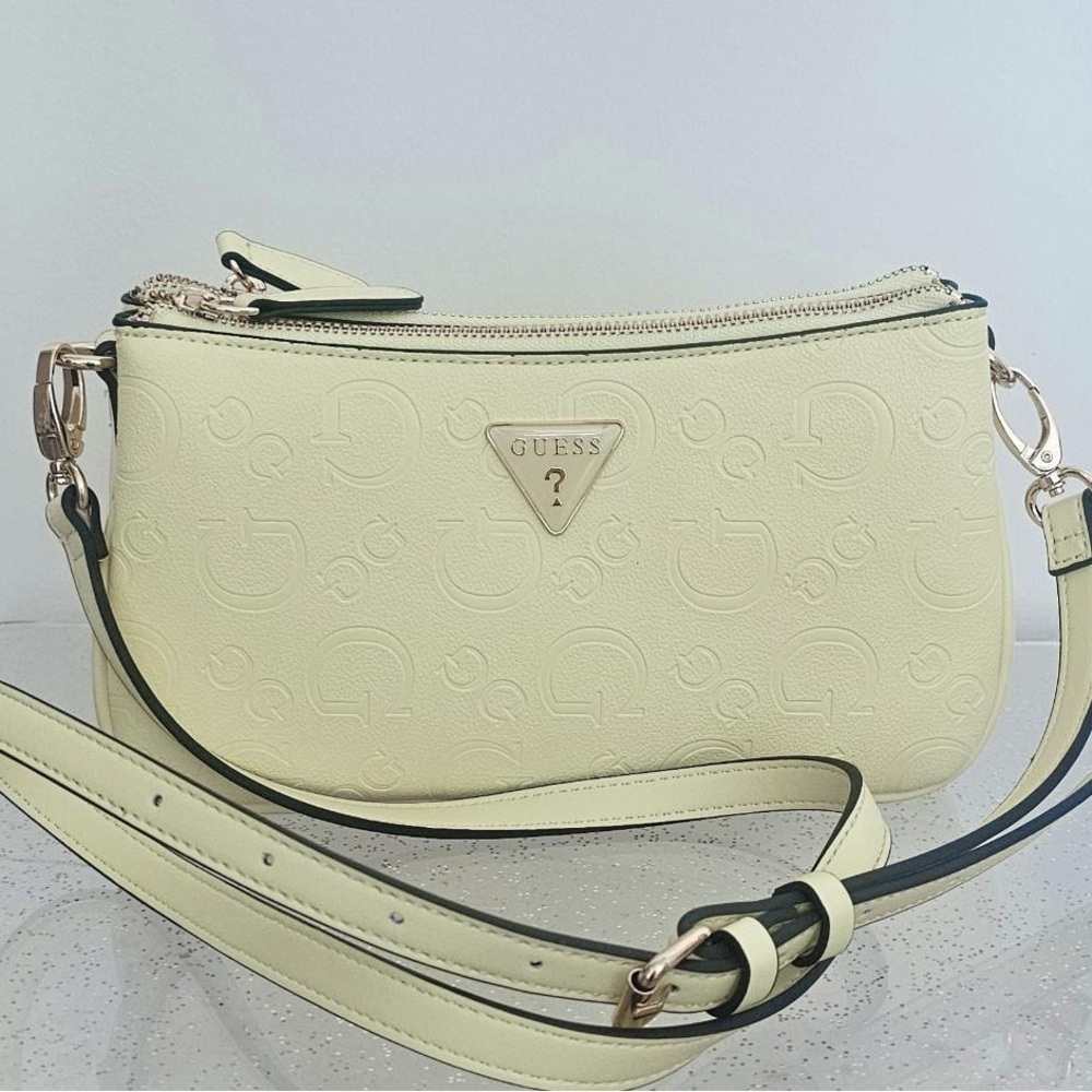 GUESS yellow Embossed Logo Crossbody Clutch with Gold Hardware